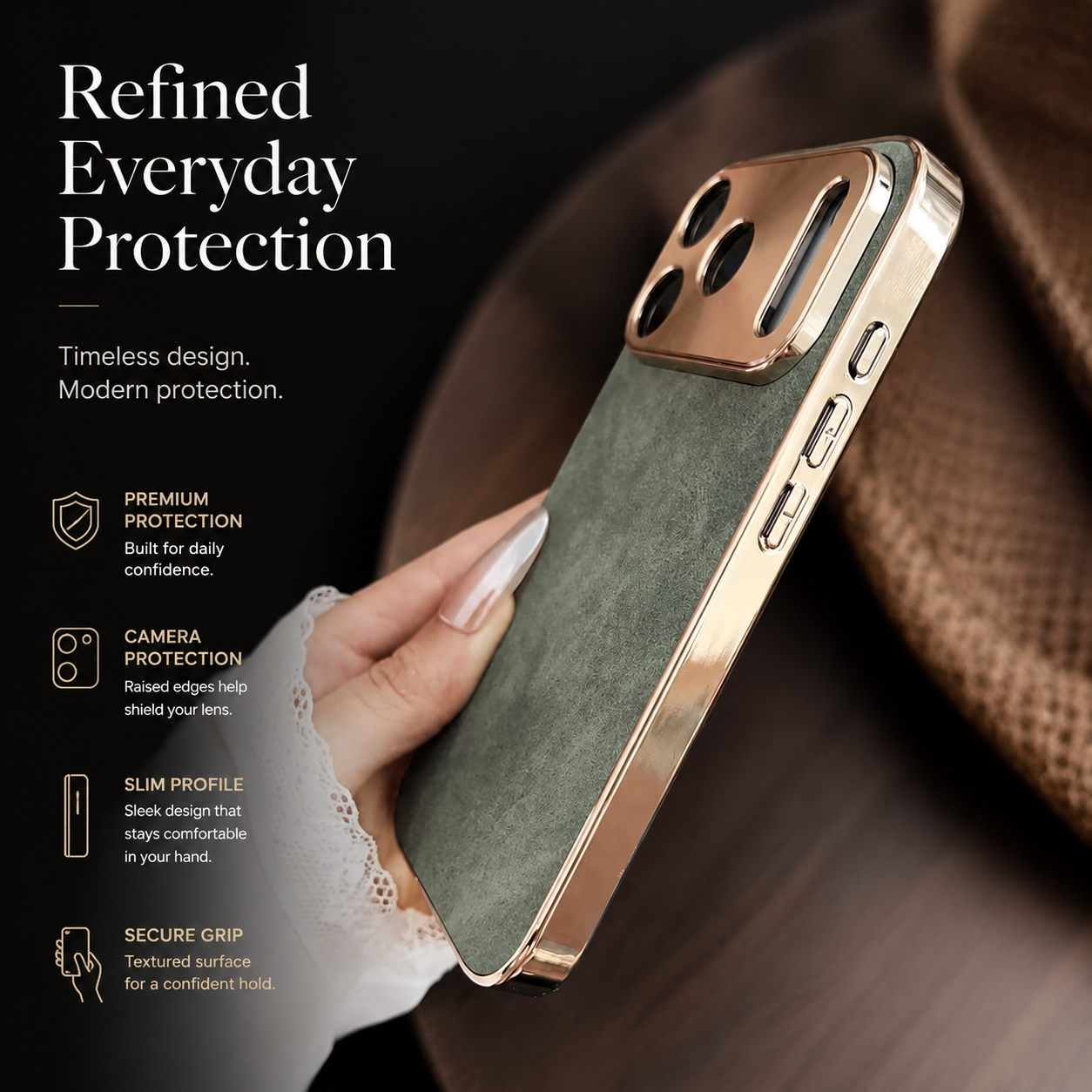 Premium iPhone Case Sheepskin Texture Plating Bumper with Camera Lens Protection Shockproof PC Armor Anti Fingerprint Non Slip Design