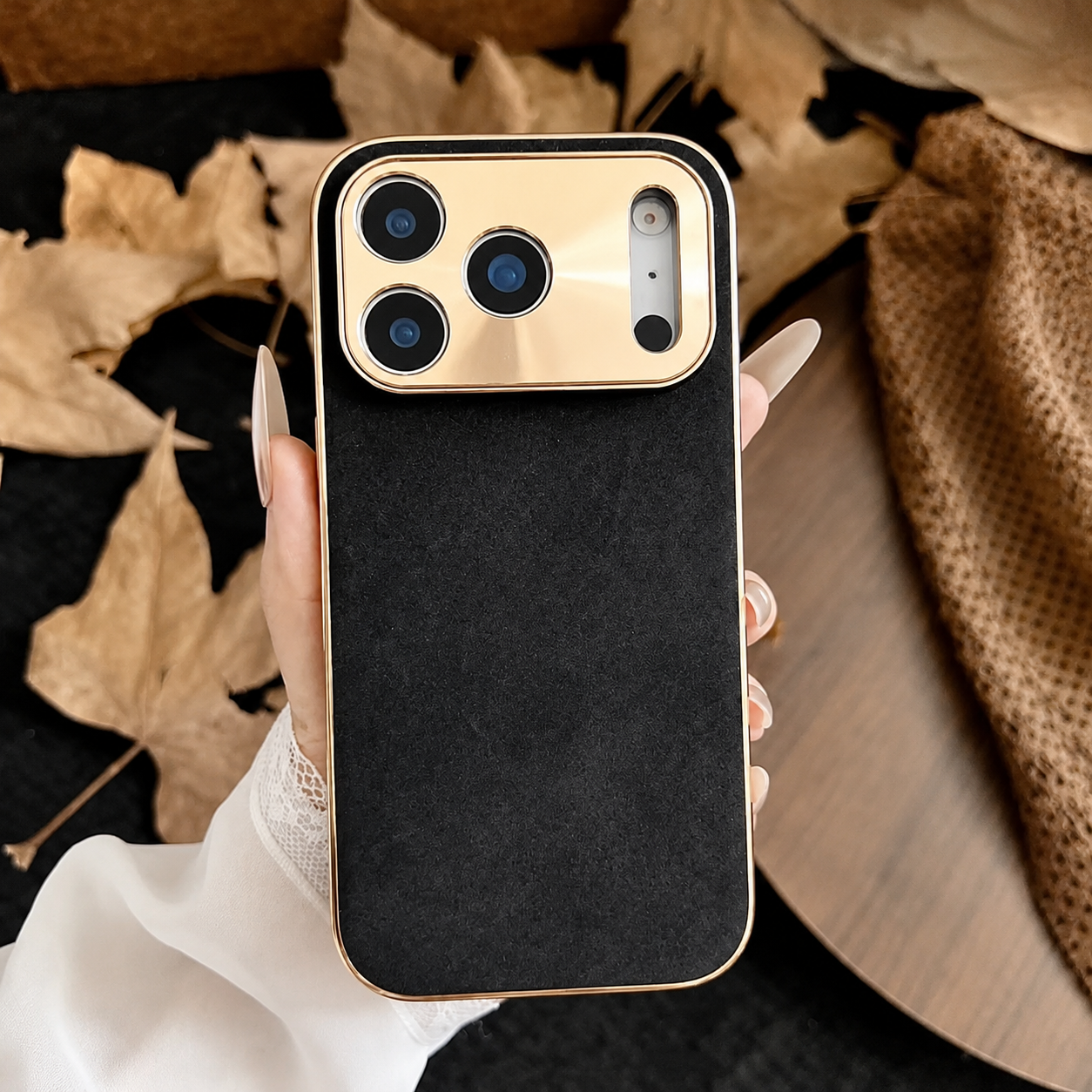 Premium iPhone Case Sheepskin Texture Plating Bumper with Camera Lens Protection Shockproof PC Armor Anti Fingerprint Non Slip Design