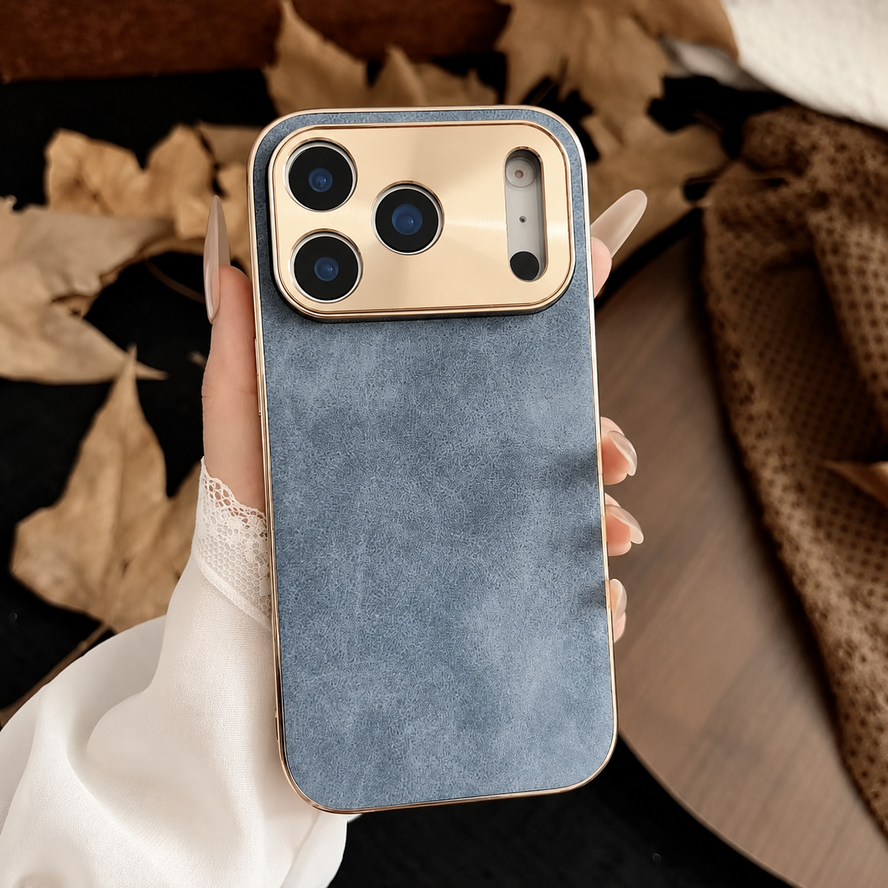 Premium iPhone Case Sheepskin Texture Plating Bumper with Camera Lens Protection Shockproof PC Armor Anti Fingerprint Non Slip Design