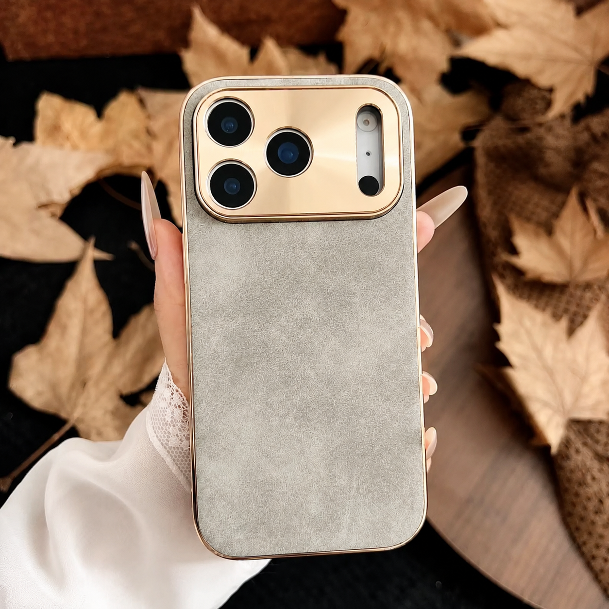 Premium iPhone Case Sheepskin Texture Plating Bumper with Camera Lens Protection Shockproof PC Armor Anti Fingerprint Non Slip Design