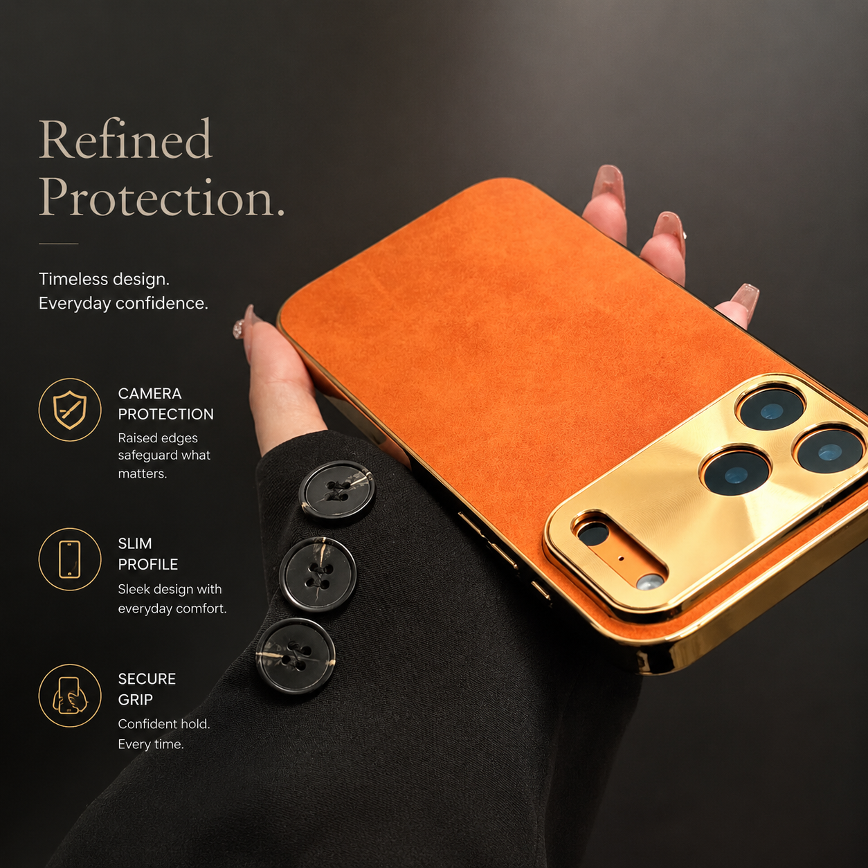 Premium iPhone Case Sheepskin Texture Plating Bumper with Camera Lens Protection Shockproof PC Armor Anti Fingerprint Non Slip Design