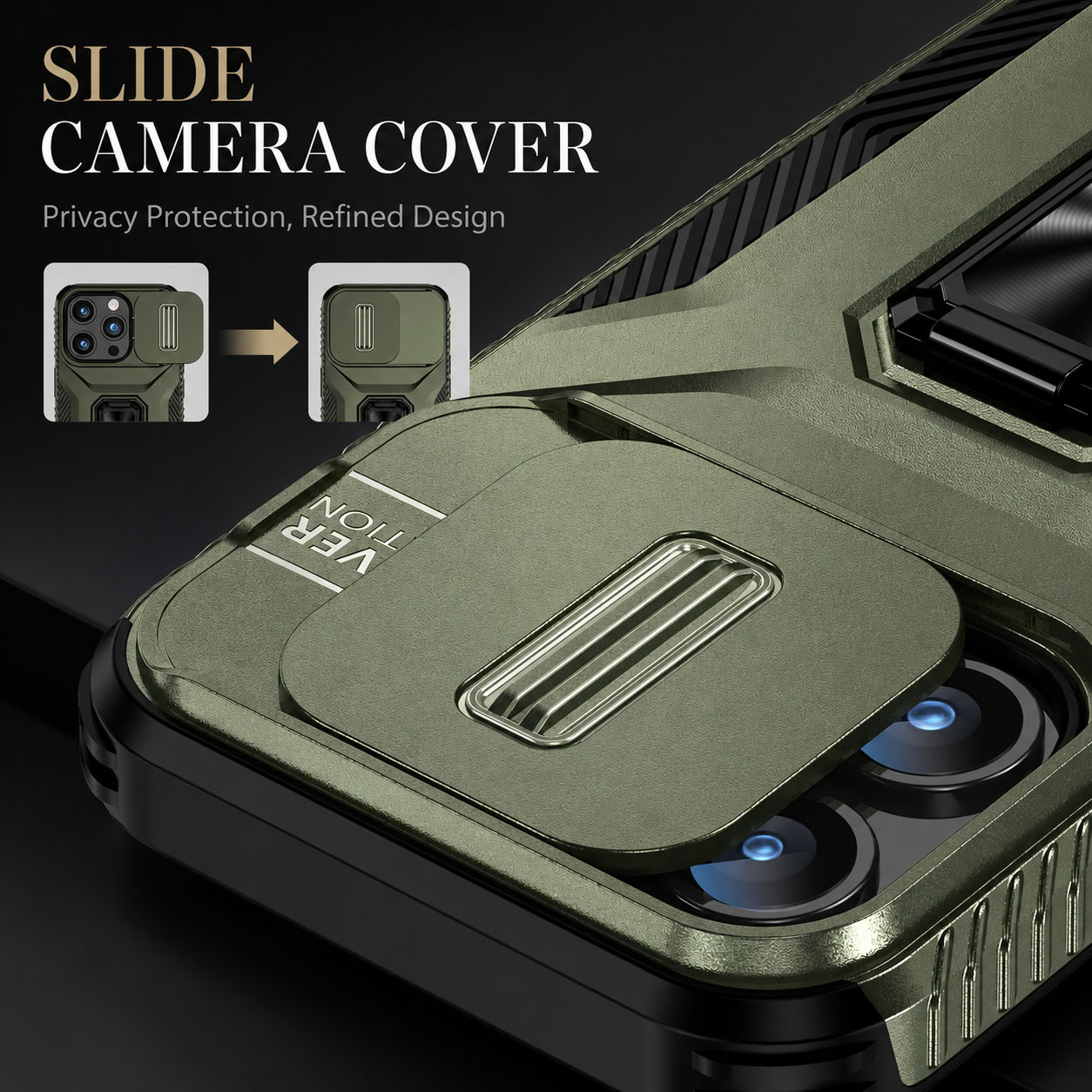 Premium iPhone Case Shockproof Protective Cover Sliding Camera Lens Guard Rotary Stand Anti Slip Grip Full Protection Durable Design