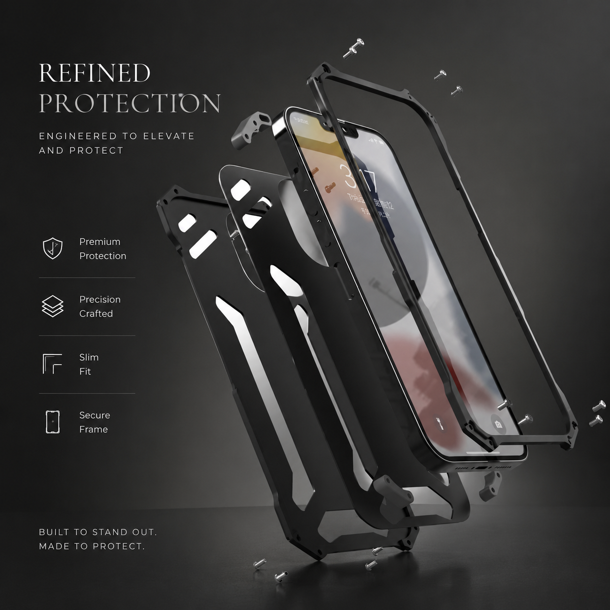 Premium iPhone Case Slim Aluminum Metal Protective Cover, Shockproof Hard Back Design with Anti-Fingerprint Finish and Secure Non-Slip Grip