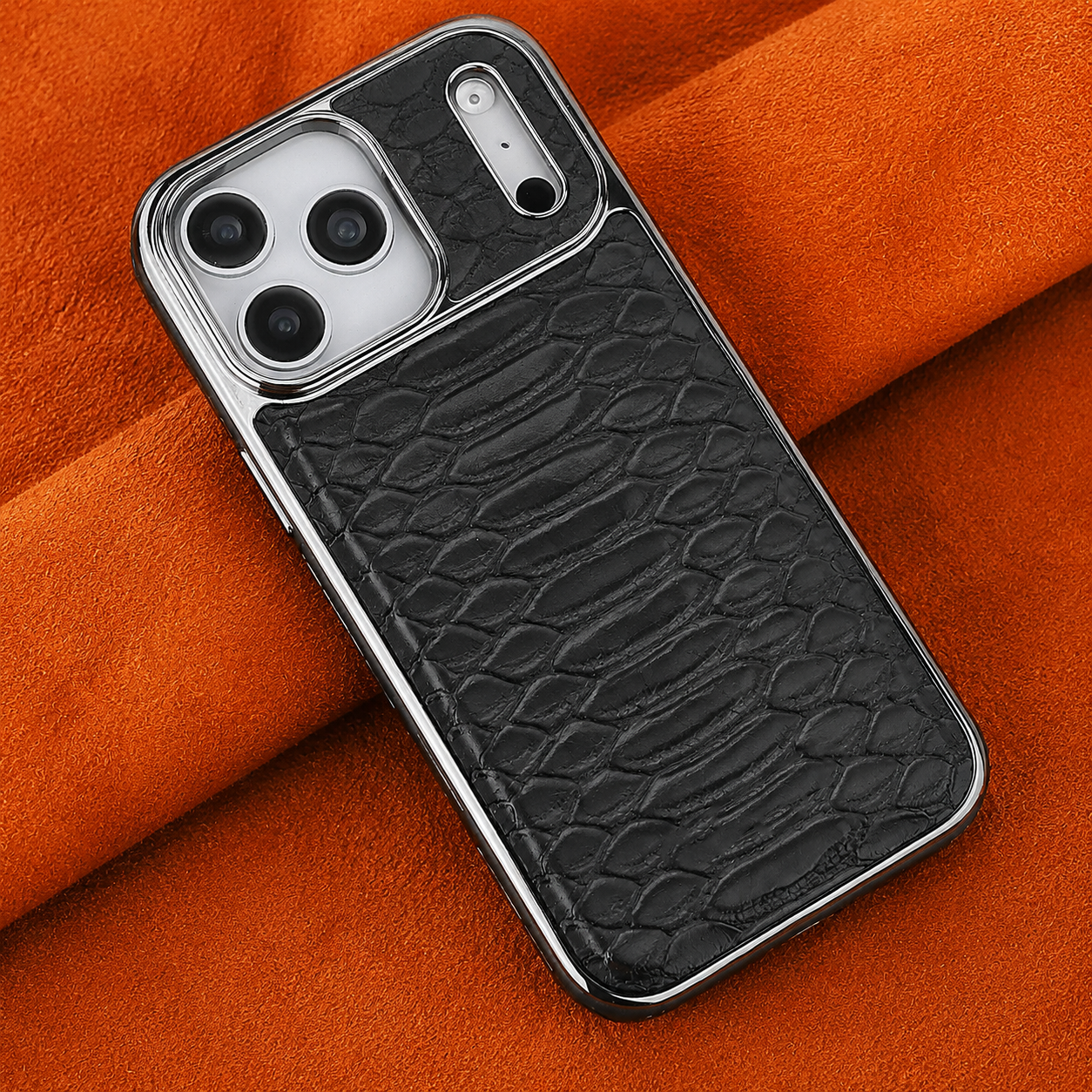 Premium iPhone Case Snake Pattern Leather Design with Camera Lens Protection, Soft Flannel Interior, Non Slip Surface, Stylish Everyday Protection