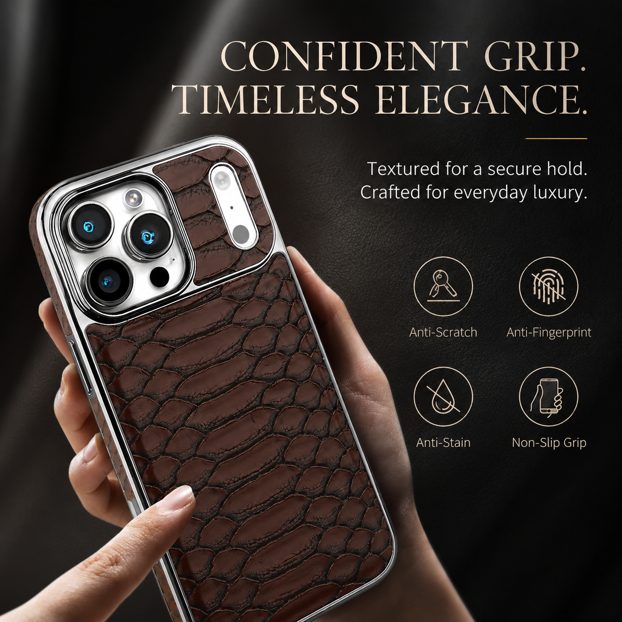 Premium iPhone Case Snake Pattern Leather Design with Camera Lens Protection, Soft Flannel Interior, Non Slip Surface, Stylish Everyday Protection