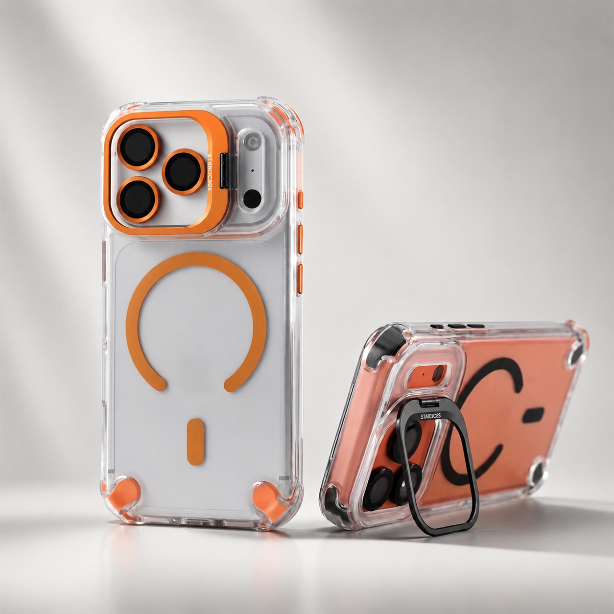 Premium iPhone Case Transparent Magnetic Shockproof Cover with Glass Lens Protector, Built-In Stand Holder, Full-Coverage Non-Slip Design