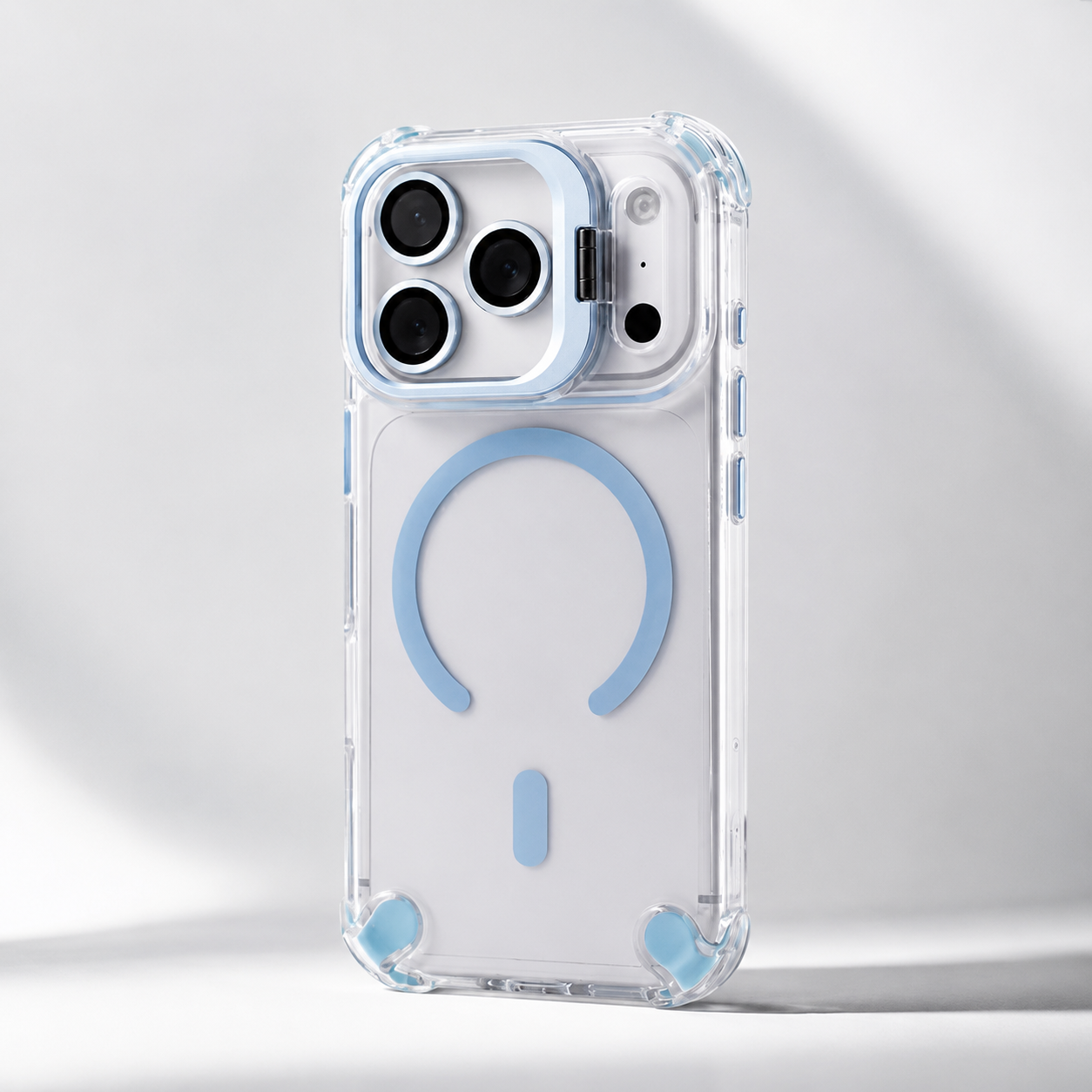 Premium iPhone Case Transparent Magnetic Shockproof Cover with Glass Lens Protector, Built-In Stand Holder, Full-Coverage Non-Slip Design