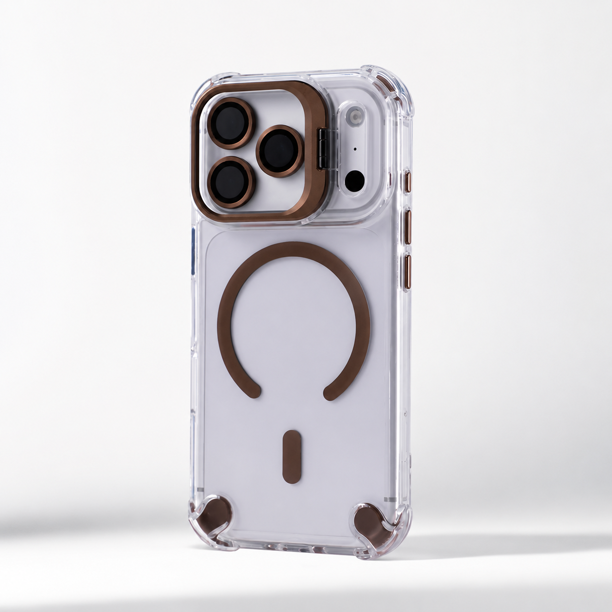 Premium iPhone Case Transparent Magnetic Shockproof Cover with Glass Lens Protector, Built-In Stand Holder, Full-Coverage Non-Slip Design