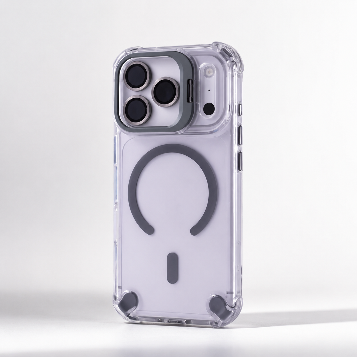 Premium iPhone Case Transparent Magnetic Shockproof Cover with Glass Lens Protector, Built-In Stand Holder, Full-Coverage Non-Slip Design