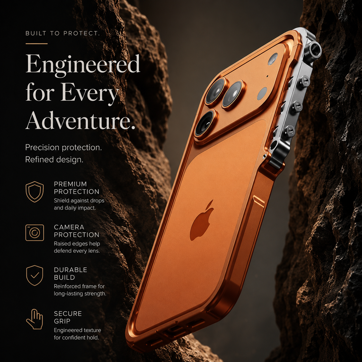 Premium iPhone Case Ultra-Light Aluminum Alloy Mecha Bumper, Shockproof Protective Frame with 360° Edge Protection, Lanyard Support and Secure Grip