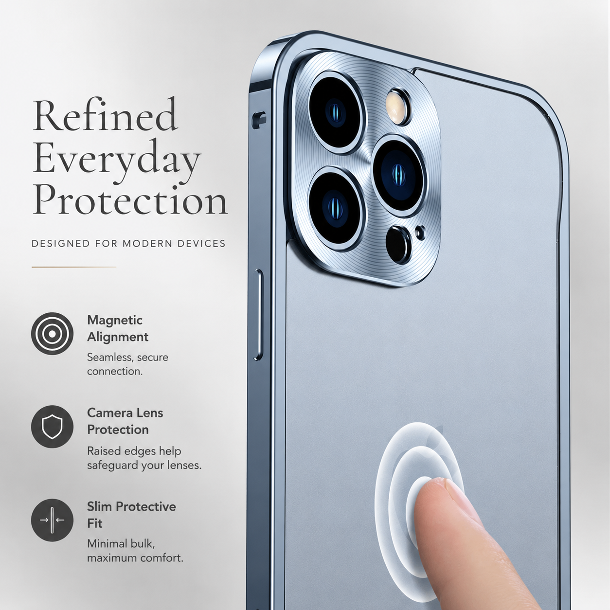 Premium iPhone Case Ultra Thin Matte Transparent Design with Shockproof Aluminum Metal Bumper, PC Acrylic Back, Camera Lens Protector, MagSafe Compatible