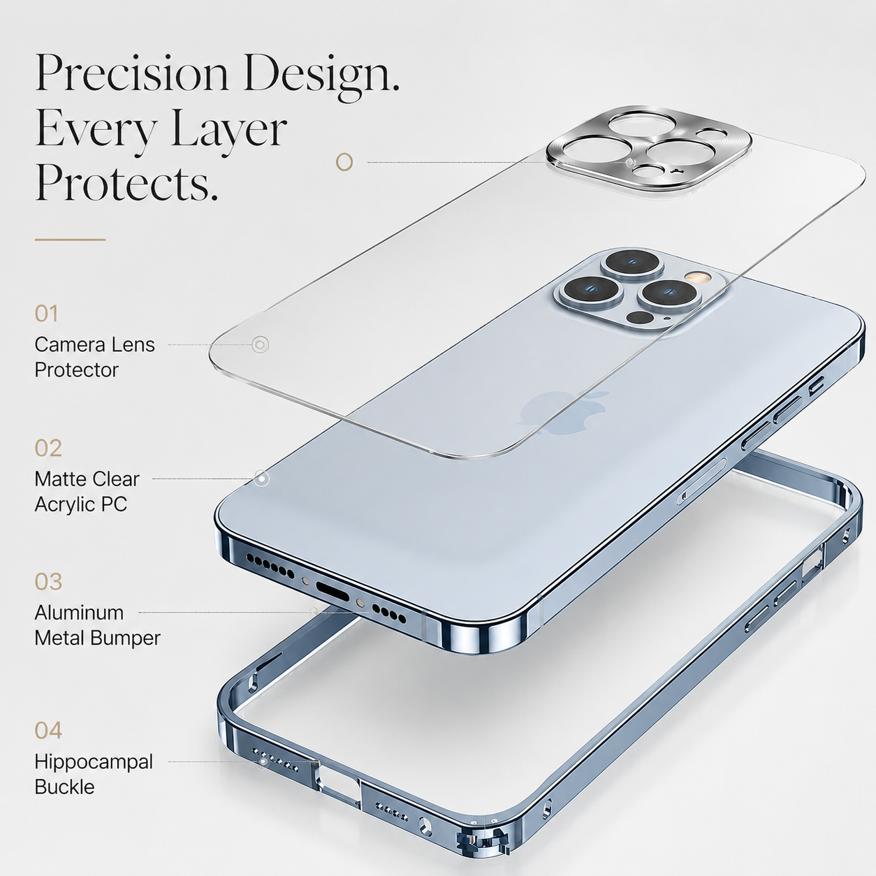 Premium iPhone Case Ultra Thin Matte Transparent Design with Shockproof Aluminum Metal Bumper, PC Acrylic Back, Camera Lens Protector, MagSafe Compatible