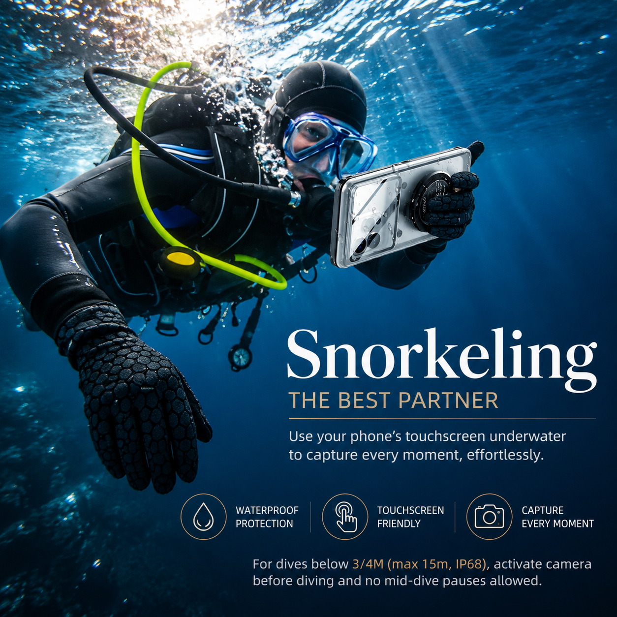 Premium iPhone Case Universal IP68 Waterproof Diving Pouch with Self-Check Seal, Airbag Vacuum Protection, Full-Screen Touch, Lanyard Support