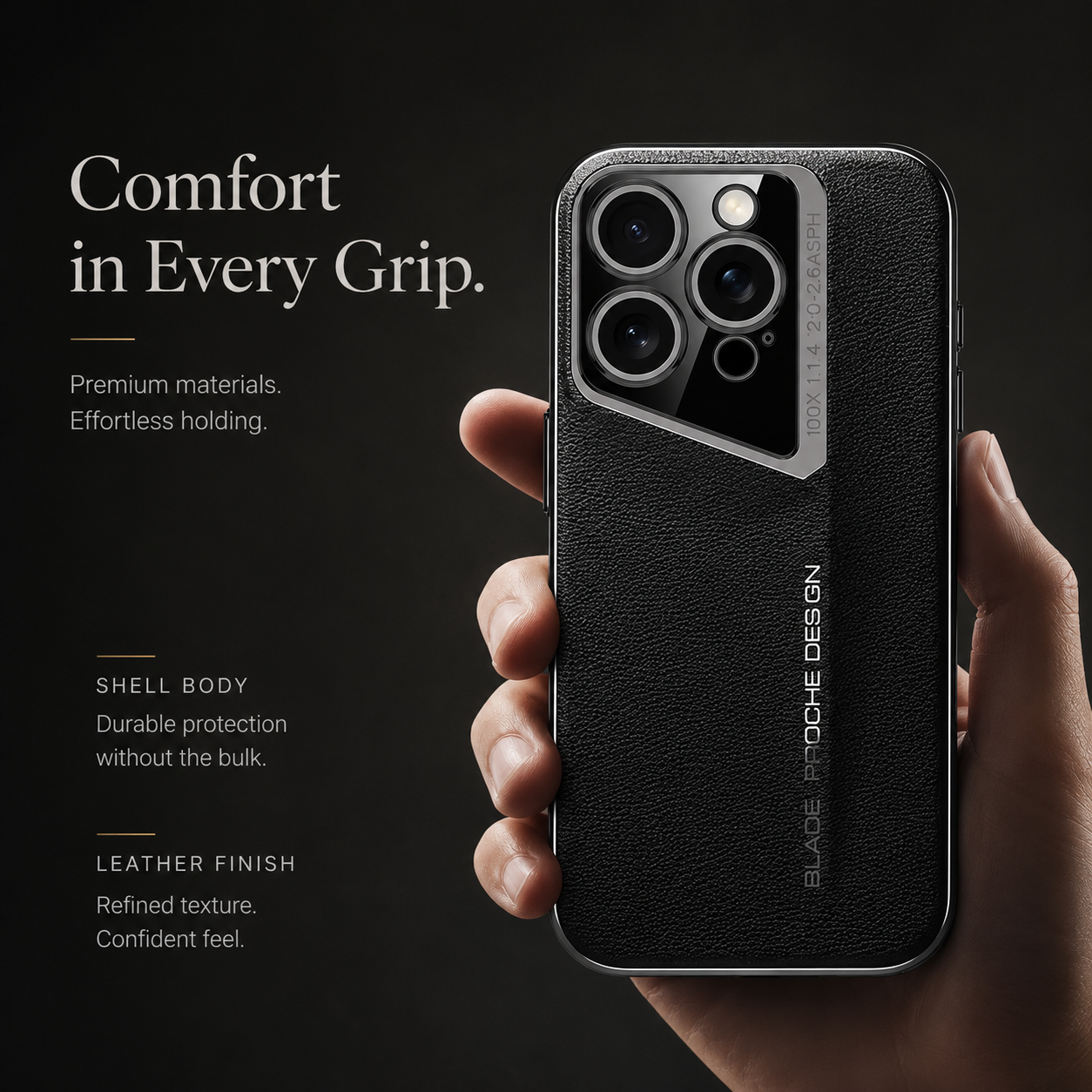 Premium iPhone Case Vegan Leather Hard Back Cover with Camera Lens Protection, Anti Fingerprint Finish, Scratch Resistant Design and Elegant Business Style