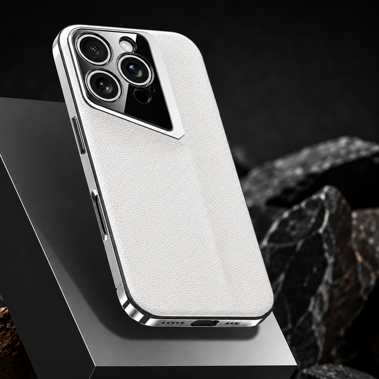 Premium iPhone Case Vegan Leather Hard Back Cover with Camera Lens Protection, Anti Fingerprint Finish, Scratch Resistant Design and Elegant Business Style