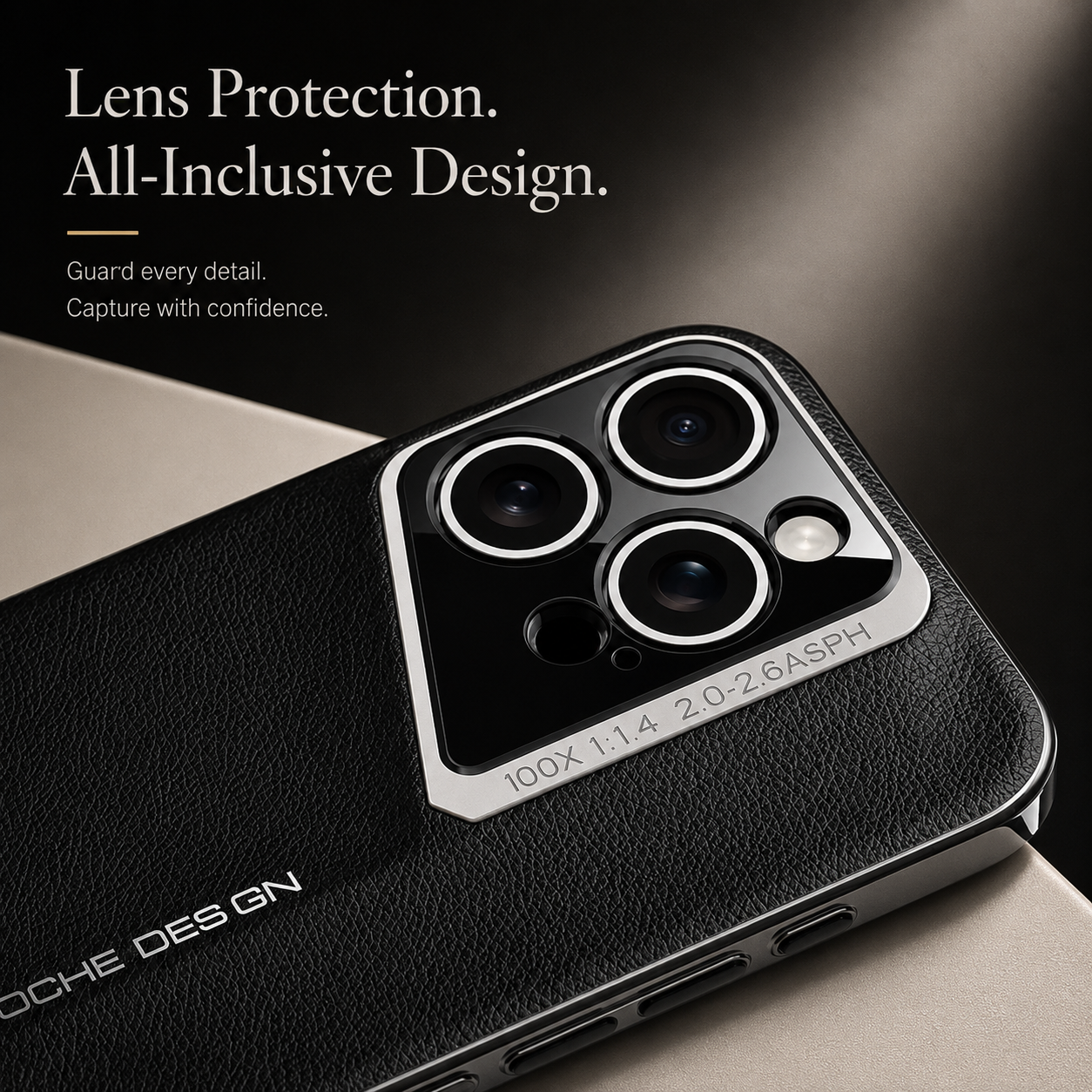 Premium iPhone Case Vegan Leather Hard Back Cover with Camera Lens Protection, Anti Fingerprint Finish, Scratch Resistant Design and Elegant Business Style
