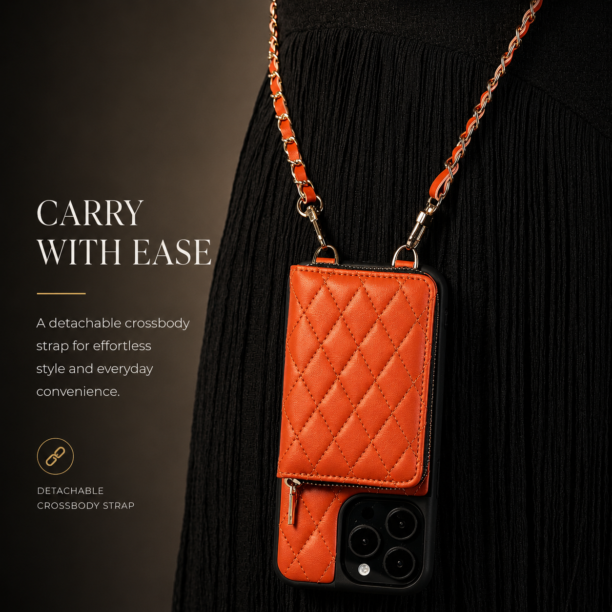 Premium iPhone Case Wallet Cover Card Holder Crossbody Chain Strap Shockproof Protective Cover Leather Design Non Slip Grip