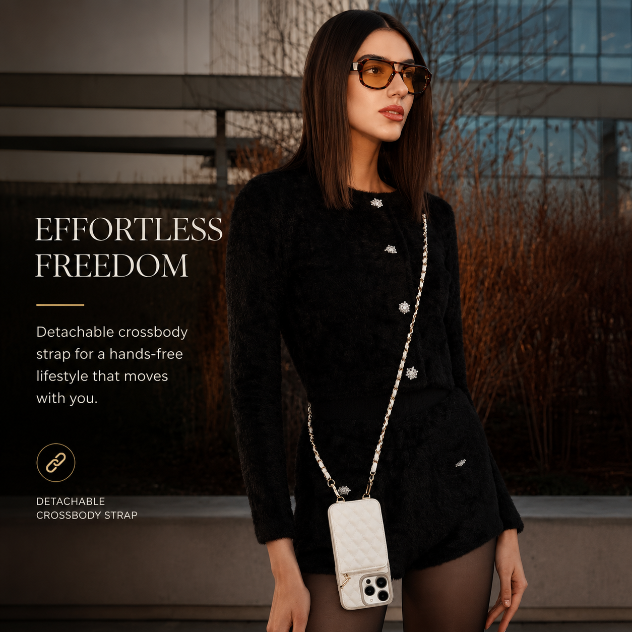 Premium iPhone Case Wallet Cover Card Holder Crossbody Chain Strap Shockproof Protective Cover Leather Design Non Slip Grip