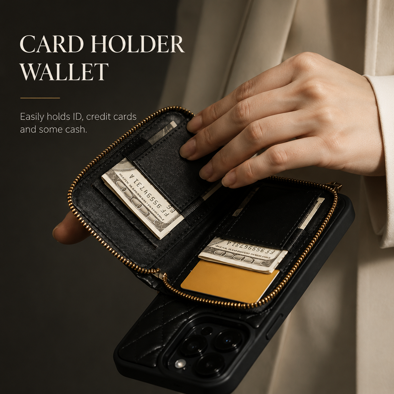Premium iPhone Case Wallet Cover Card Holder Crossbody Chain Strap Shockproof Protective Cover Leather Design Non Slip Grip