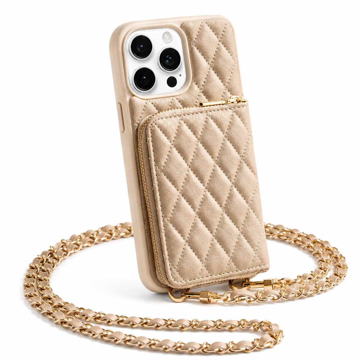 Premium iPhone Case Wallet Cover Card Holder Crossbody Chain Strap Shockproof Protective Cover Leather Design Non Slip Grip