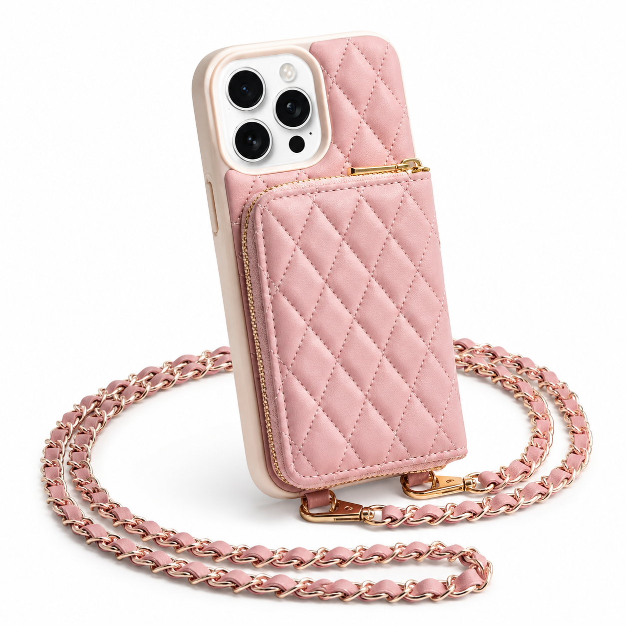 Premium iPhone Case Wallet Cover Card Holder Crossbody Chain Strap Shockproof Protective Cover Leather Design Non Slip Grip