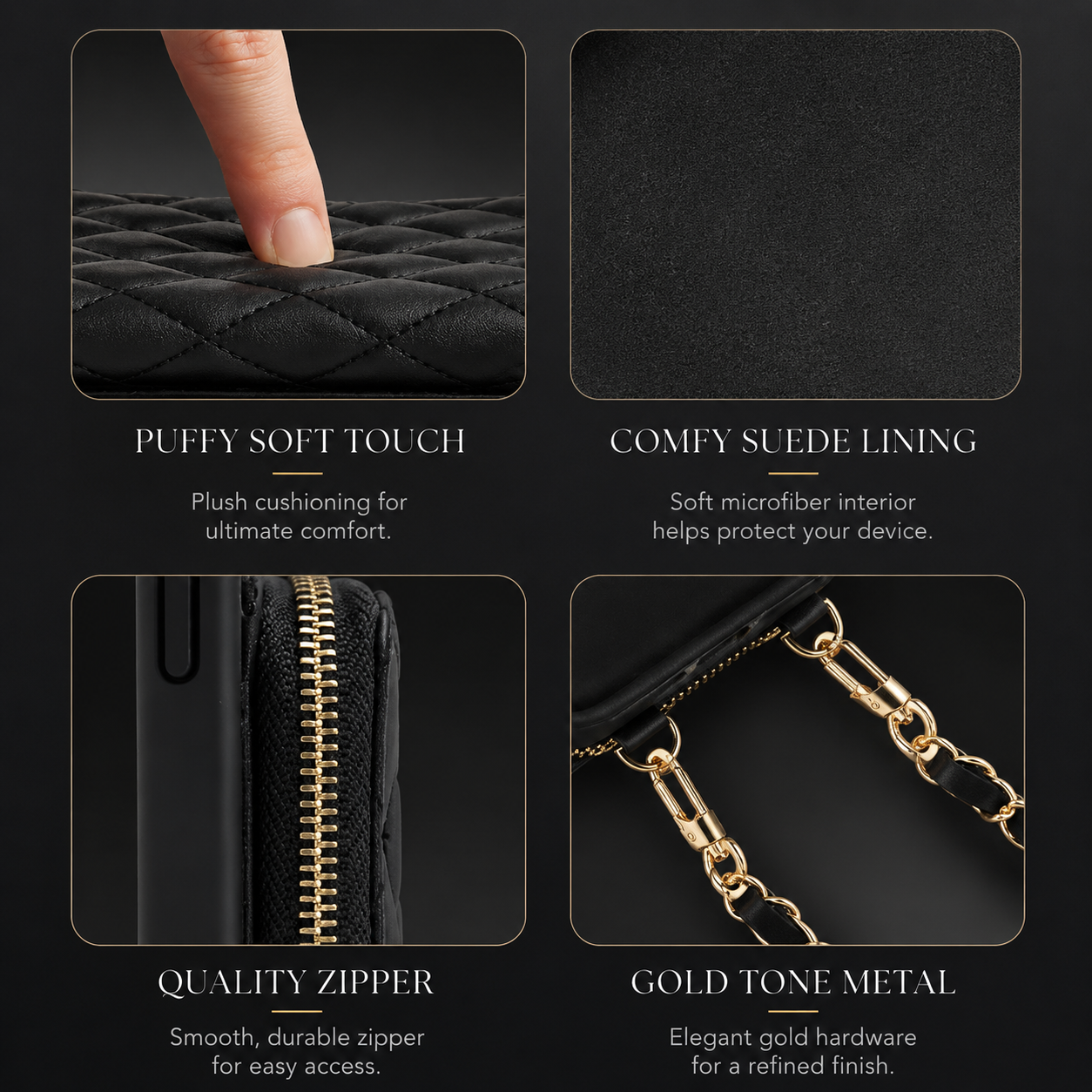 Premium iPhone Case Wallet Cover Card Holder Crossbody Chain Strap Shockproof Protective Cover Leather Design Non Slip Grip