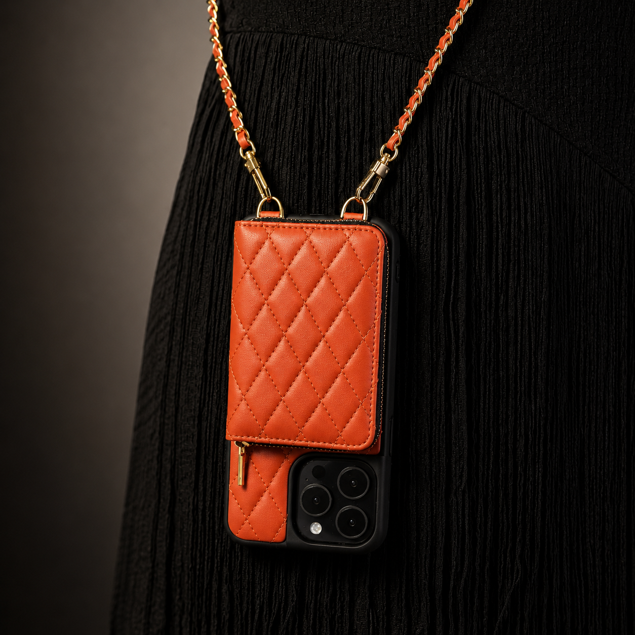 Premium iPhone Case Wallet Cover Card Holder Crossbody Chain Strap Shockproof Protective Cover Leather Non Slip Design