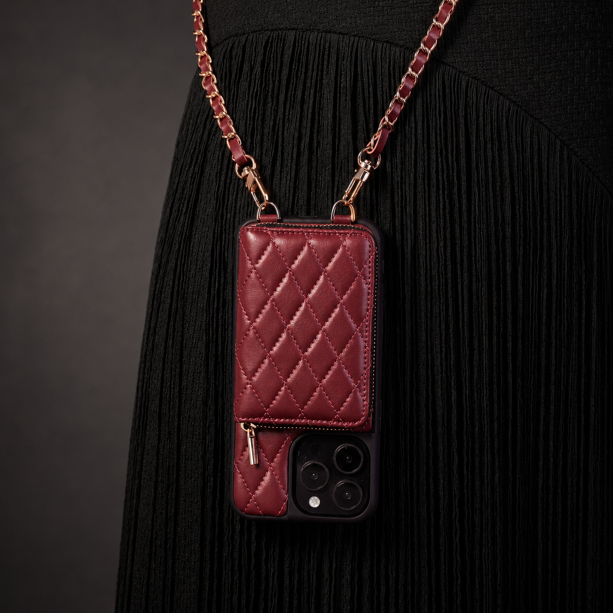 Premium iPhone Case Wallet Cover Card Holder Crossbody Chain Strap Shockproof Protective Cover Leather Non Slip Design