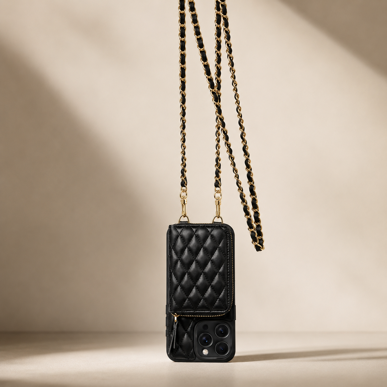 Premium iPhone Case Wallet Cover Card Holder Crossbody Chain Strap Shockproof Protective Cover Leather Non Slip Design