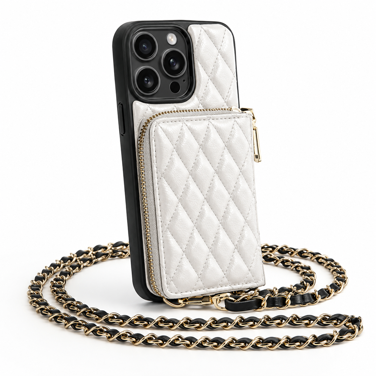 Premium iPhone Case Wallet Cover Card Holder Crossbody Chain Strap Shockproof Protective Cover Leather Non Slip Design