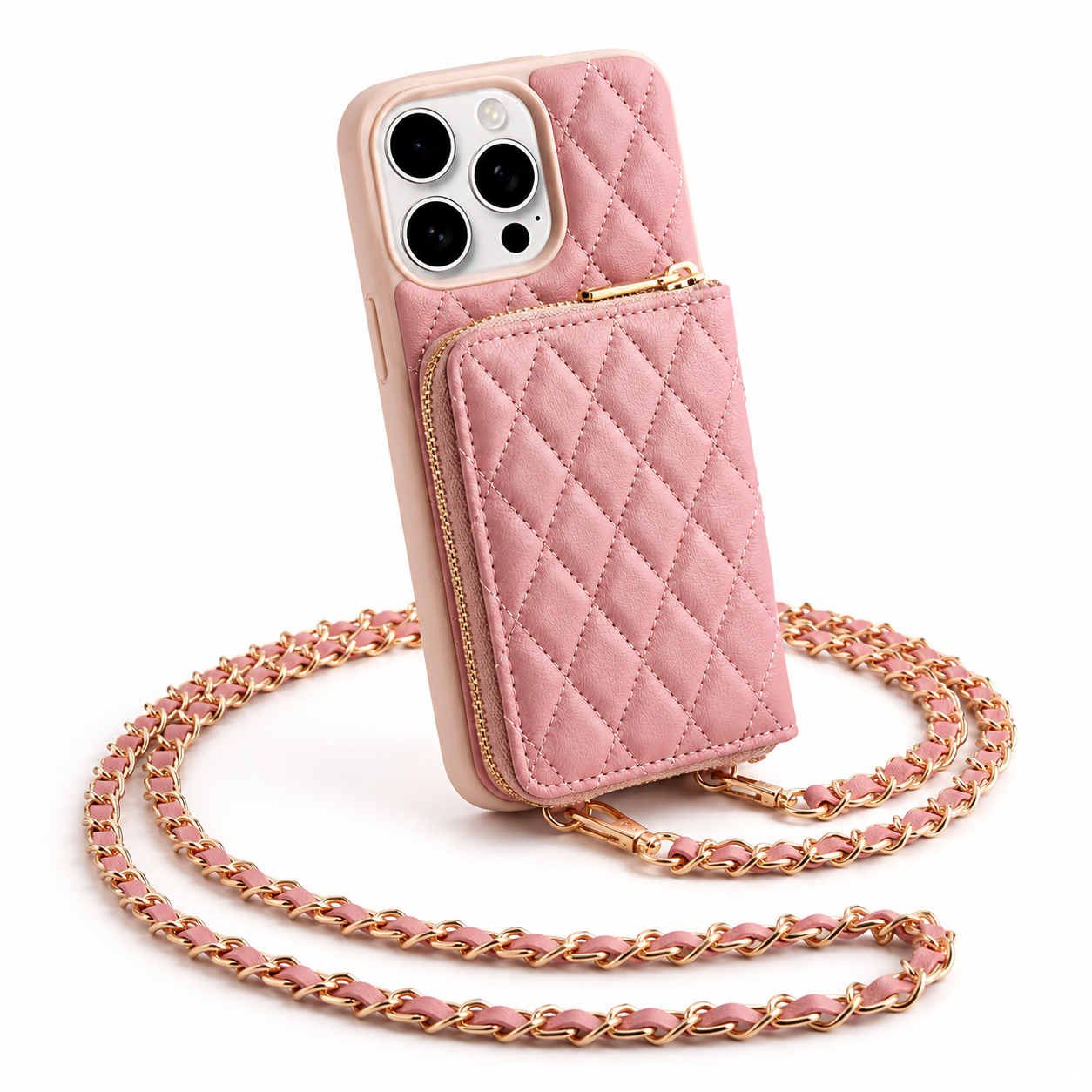 Premium iPhone Case Wallet Cover Card Holder Crossbody Chain Strap Shockproof Protective Cover Leather Non Slip Design