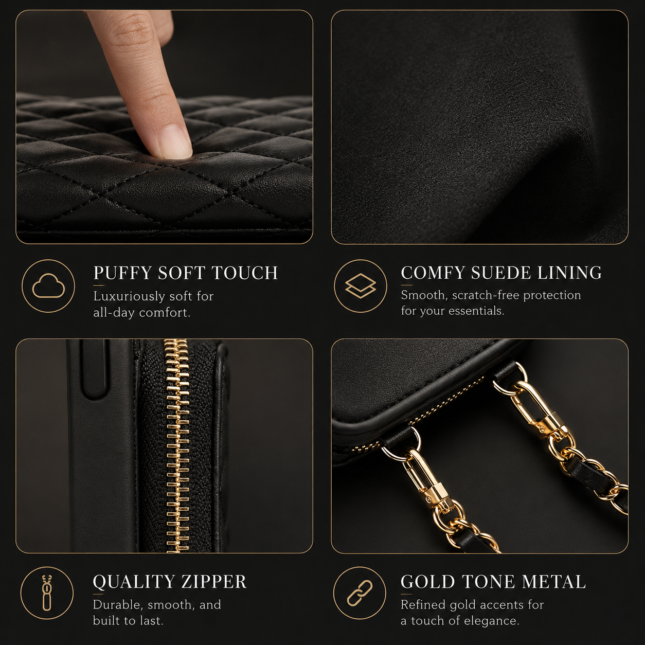 Premium iPhone Case Wallet Cover Card Holder Crossbody Chain Strap Shockproof Protective Cover Leather Non Slip Design