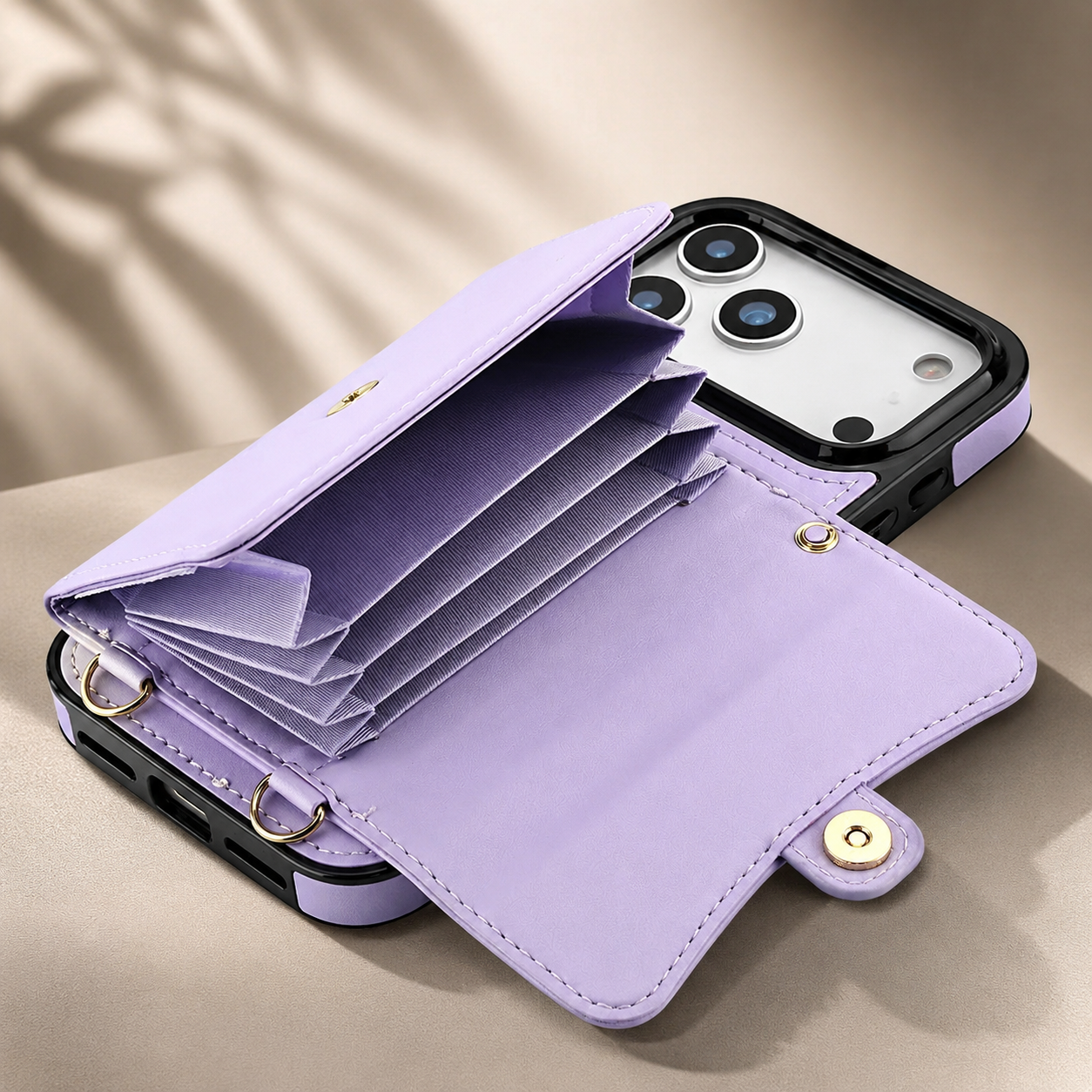 Premium iPhone Case Wallet Cover Card Holder Crossbody Strap Coin Pocket Shockproof Protective Cover Leather Storage Design