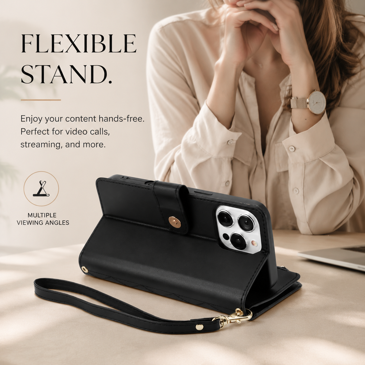 Premium iPhone Case Wallet Cover Card Holder Leather Flip Case Magnetic Closure Shockproof Protective Design Zipper Storage Chain Strap Kickstand Holder