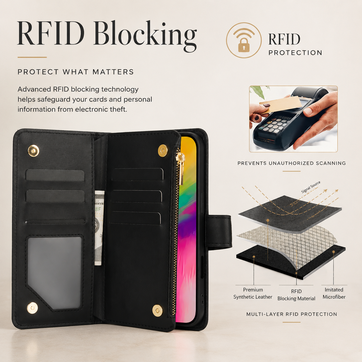 Premium iPhone Case Wallet Cover Card Holder Leather Flip Case Magnetic Closure Shockproof Protective Design Zipper Storage Chain Strap Kickstand Holder