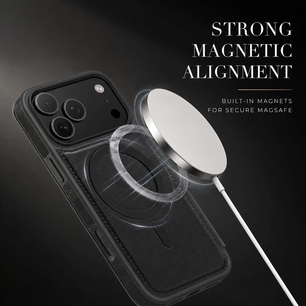 Premium iPhone Case Wallet Cover Card Holder Magnetic Charging Compatible Leather Flip Protective Cover Business Style Design