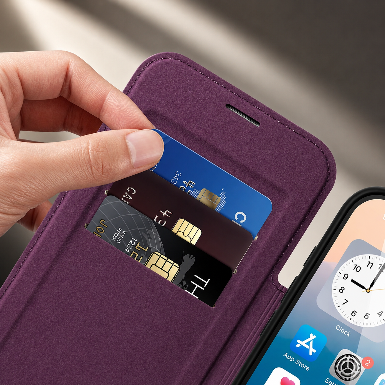 Premium iPhone Case Wallet Cover Card Holder Magnetic Charging Compatible Leather Flip Protective Cover Business Style Design
