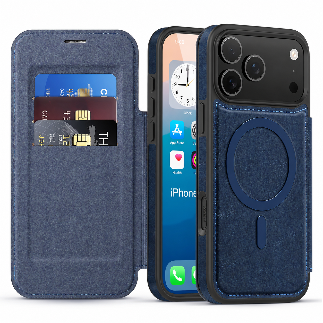 Premium iPhone Case Wallet Cover Card Holder Magnetic Charging Compatible Leather Flip Protective Cover Business Style Design