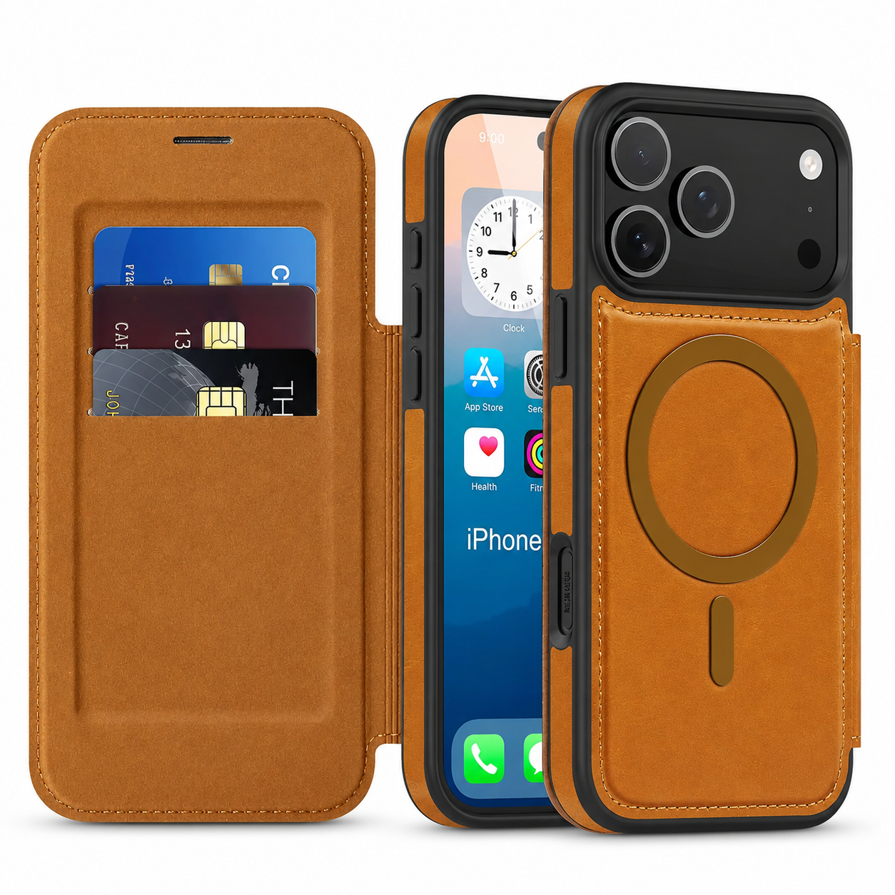 Premium iPhone Case Wallet Cover Card Holder Magnetic Charging Compatible Leather Flip Protective Cover Business Style Design