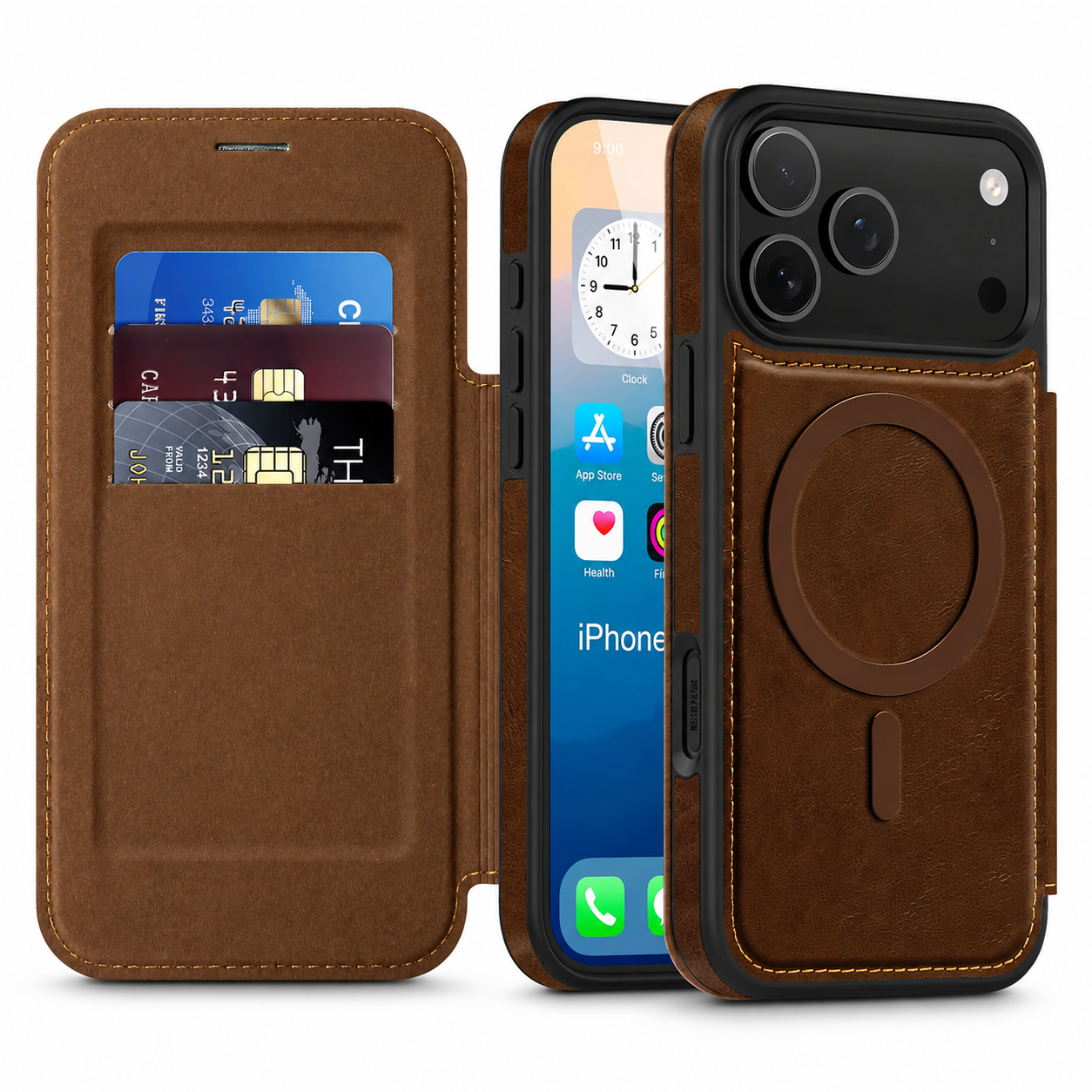 Premium iPhone Case Wallet Cover Card Holder Magnetic Charging Compatible Leather Flip Protective Cover Business Style Design