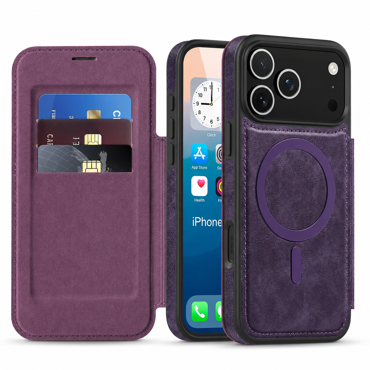 Premium iPhone Case Wallet Cover Card Holder Magnetic Charging Compatible Leather Flip Protective Cover Business Style Design