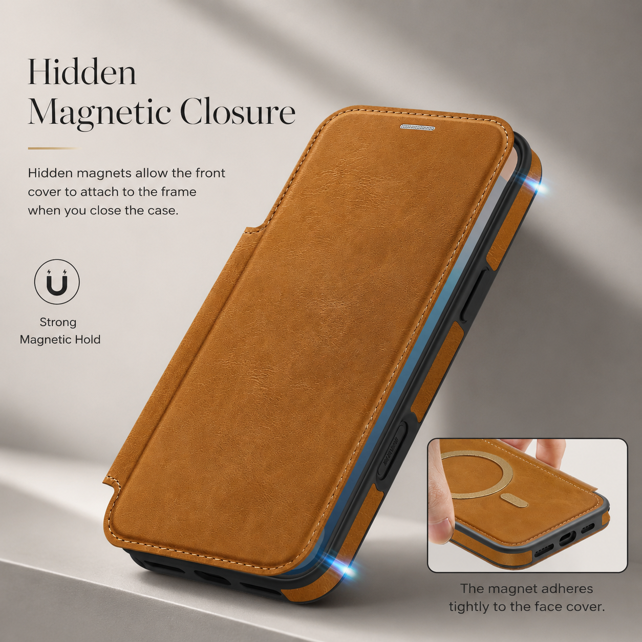 Premium iPhone Case Wallet Cover Card Holder Magnetic Charging Compatible Leather Flip Protective Cover Business Style Design