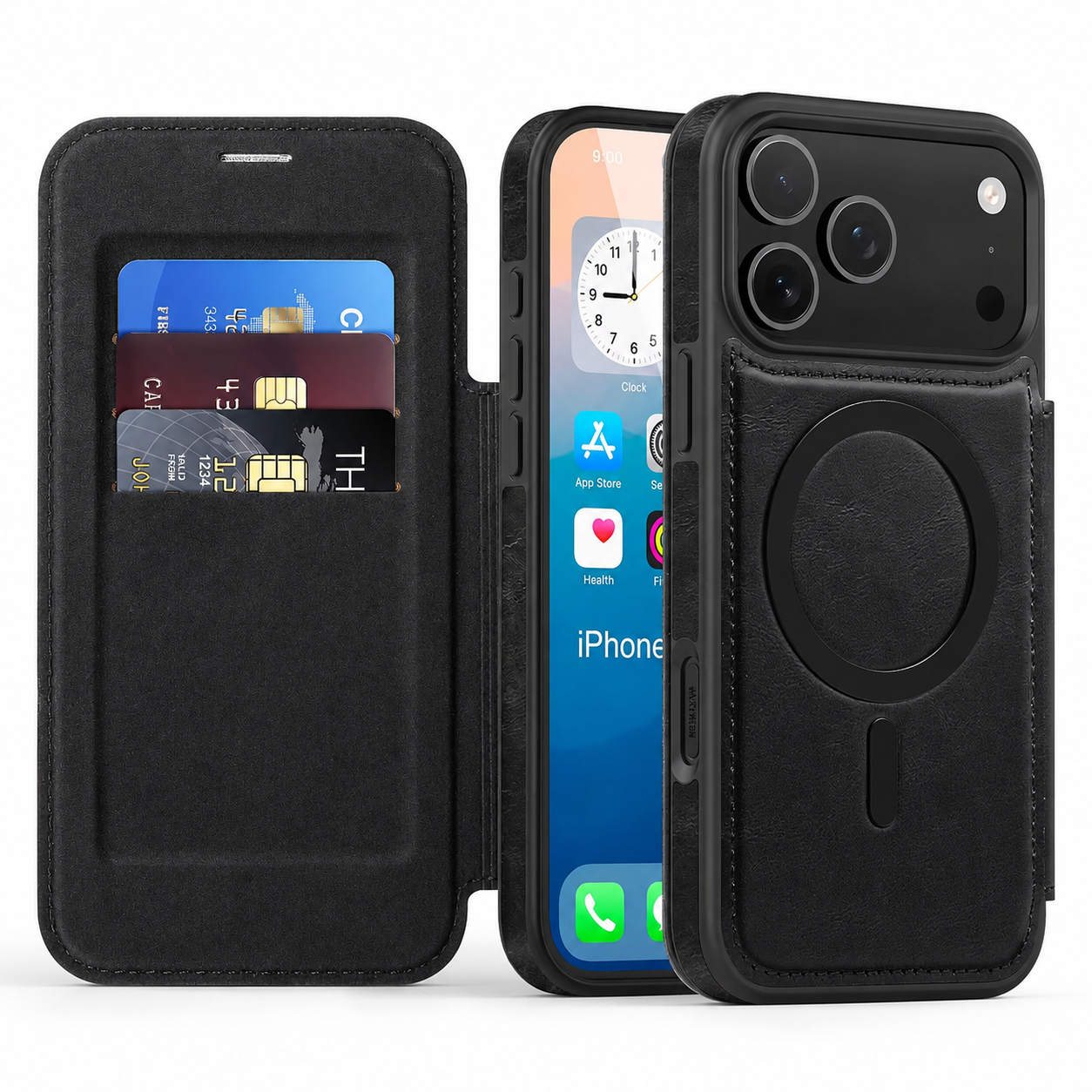 Premium iPhone Case Wallet Cover Card Holder Magnetic Charging Compatible Leather Flip Protective Cover Business Style Design