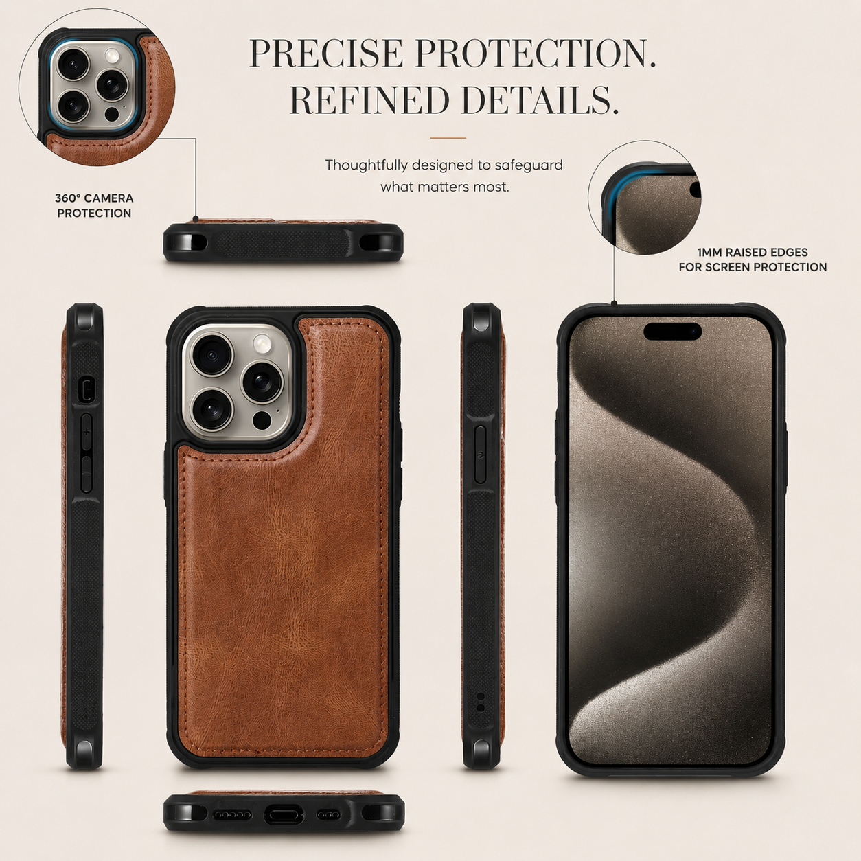 Premium iPhone Case Wallet Cover Card Holder PU Leather Zipper Closure Shockproof Protective Case Anti Fingerprint Non Slip Detachable Design