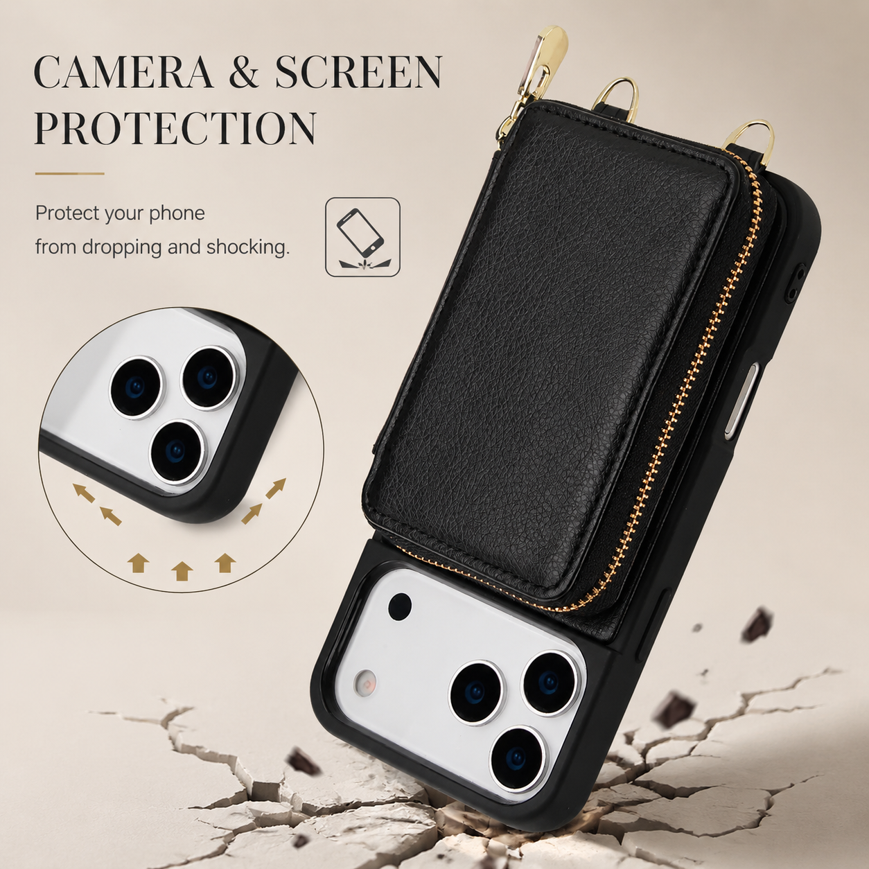 Premium iPhone Case Wallet Cover Card Holder RFID Protection Crossbody Strap Flip Protective Cover Shockproof Leather Design