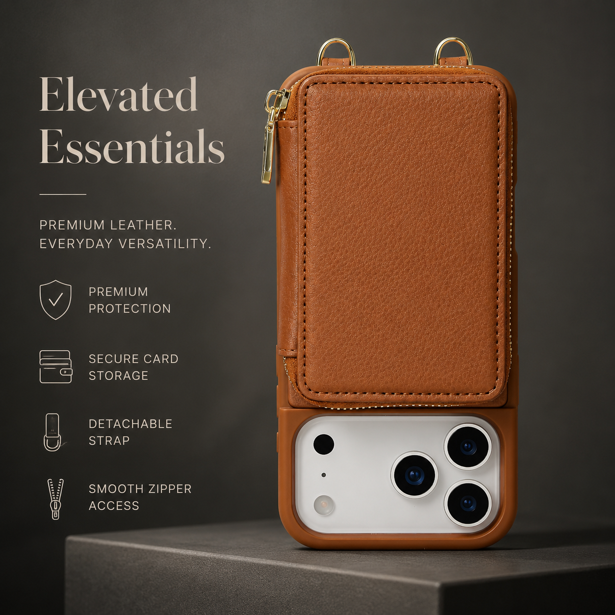 Premium iPhone Case Wallet Cover Card Holder RFID Protection Crossbody Strap Flip Protective Cover Shockproof Leather Design
