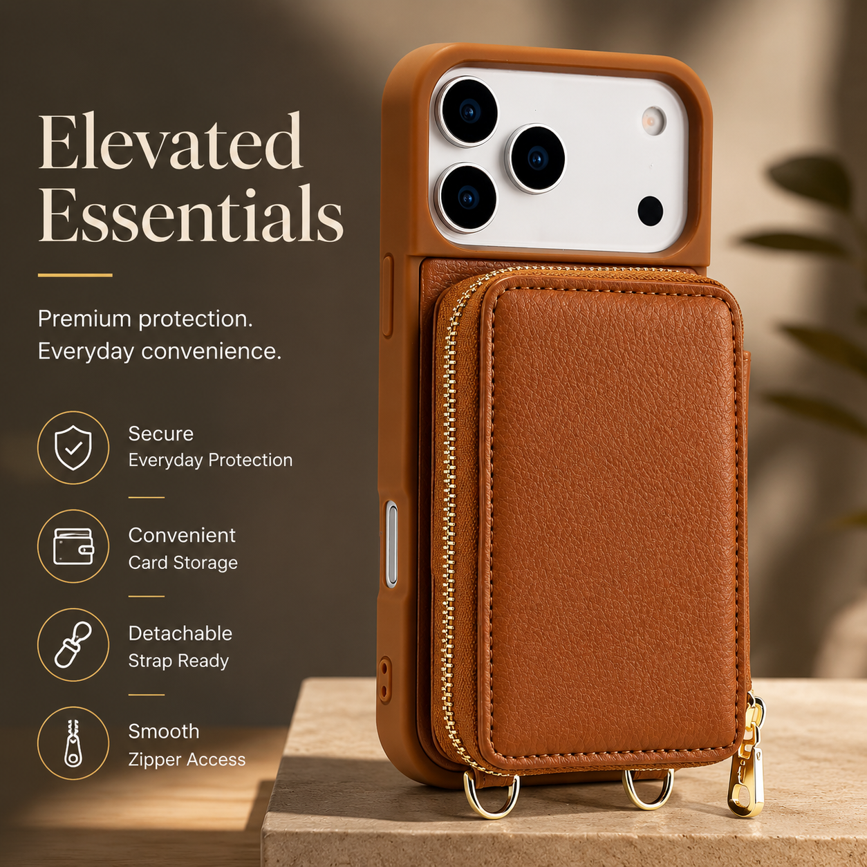 Premium iPhone Case Wallet Cover Card Holder RFID Protection Crossbody Strap Flip Protective Cover Shockproof Leather Design