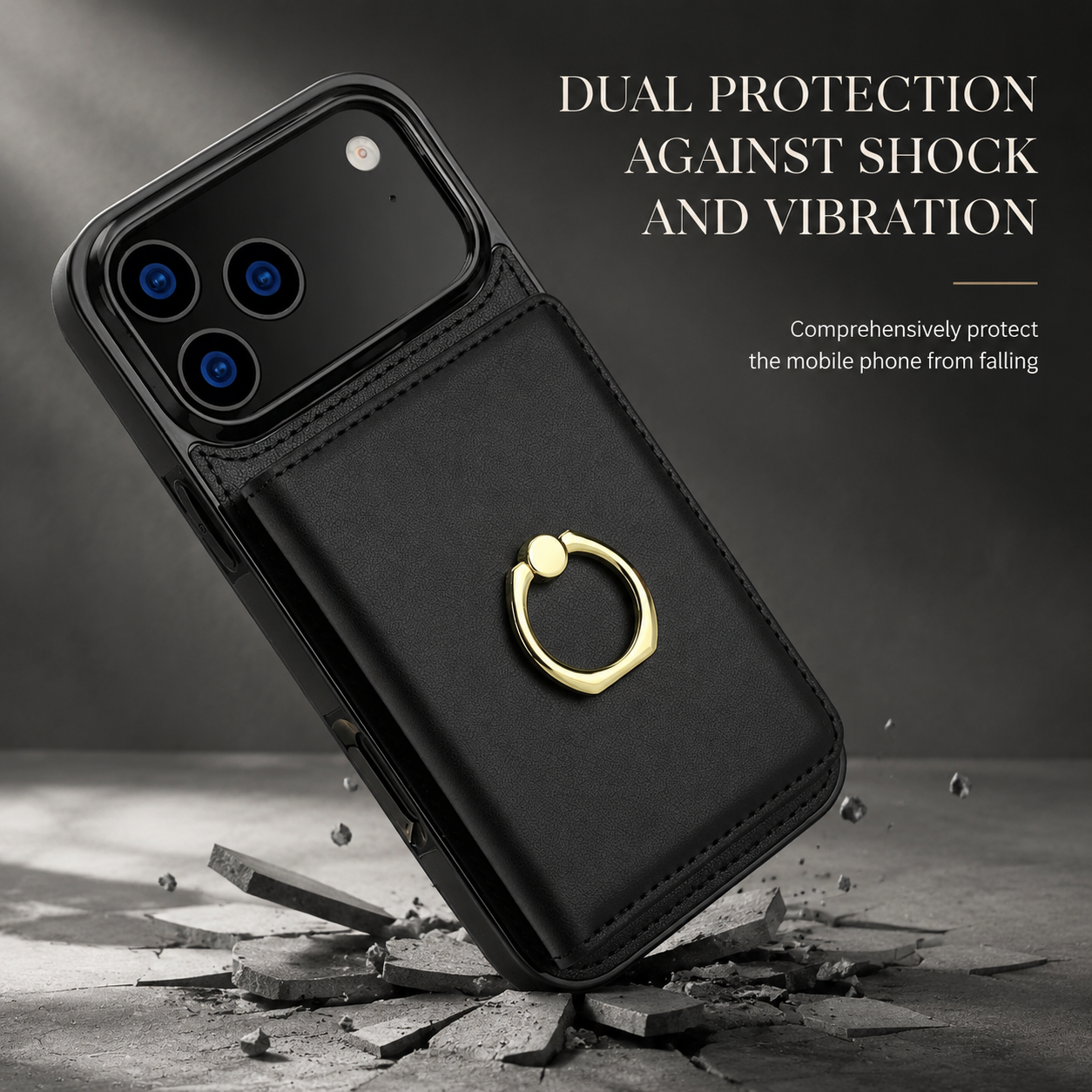 Premium iPhone Case Wallet Cover Card Holder Shockproof PU Leather Case 360 Degree Rotating Ring Kickstand Magnetic Clasp Full Coverage Protective Design