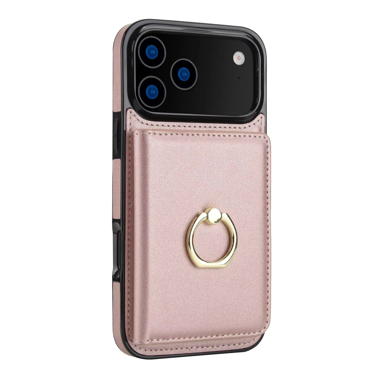 Premium iPhone Case Wallet Cover Card Holder Shockproof PU Leather Case 360 Degree Rotating Ring Kickstand Magnetic Clasp Full Coverage Protective Design