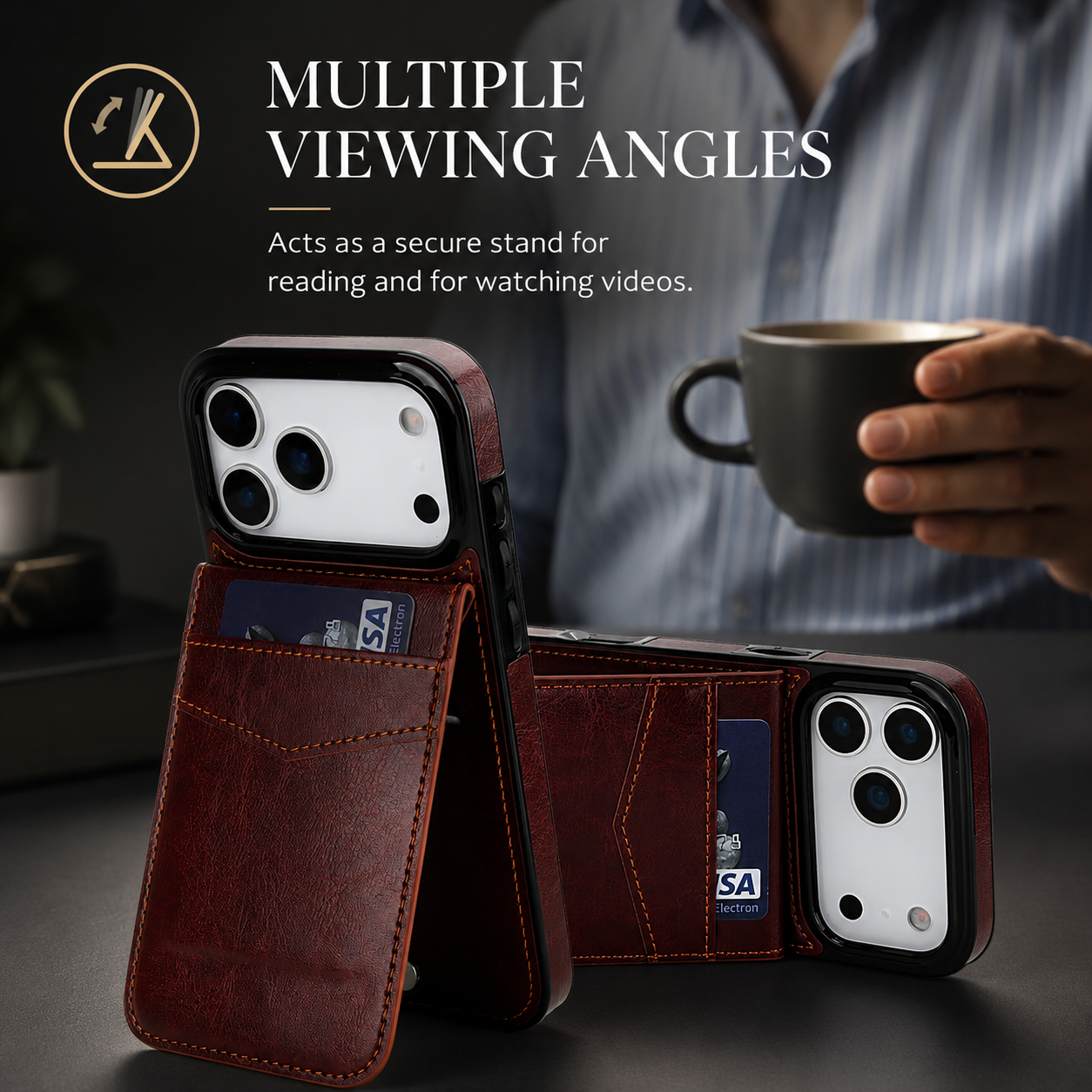 Premium iPhone Case Wallet Cover Card Holder Shockproof Protective Cover Flip Stand Retro Leather Anti Fingerprint Design